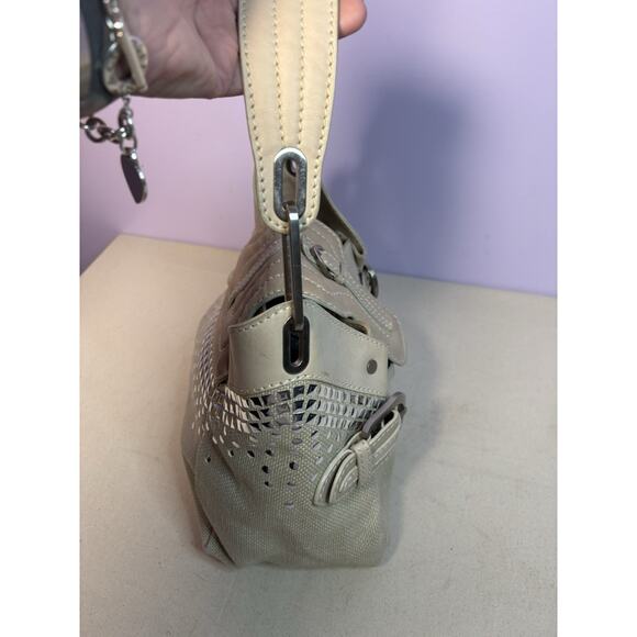 Jimmy Choo Buckle Studded Tulita Hobo Shoulder Bag Tan Canvas - Picture 12 of 16